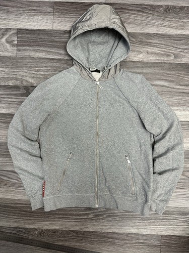Prada Felpa con Cappuccio Uomo Nylon Cotone Zip Grigio Taglia S Red Tab Luxury Hype
