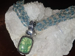 Lia Sophia Multistrand Green Blue Bead Seed Necklace And Faux Malachite Pendant - Picture 1 of 8