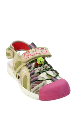 Gucci Womens Colorblock Strappy Logo Ankle Strap Sandals Brown Pink Size 39.5 - Image 1 of 4
