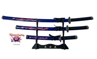 Trío Katana Azul con un dragón rojo pintado Foto 1 de 3