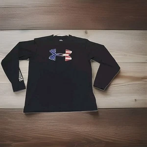 Camiseta Under Armour Heat Gear LS Negra 46" pecho med. Logo Patriótico EE. UU. Elástica - Imagen 1 de 13