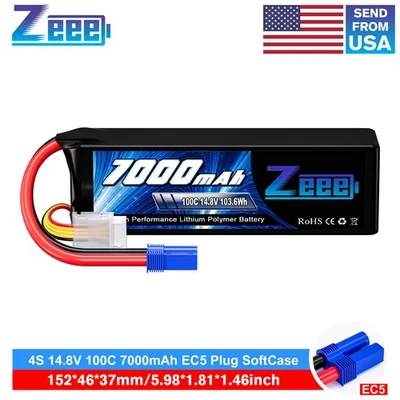 Zeee 4S Lipo Battery 7000mAh 14.8V 100C EC5 SoftCase for RC Car Truck Tank - Image 1 of 4