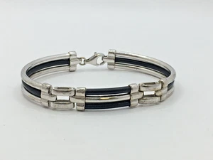 Sterling Silber 925 Armreif Armband schwarz Kautschuk Design 3" Durchmesser 20,8 g J18 P852 - Bild 1 von 11