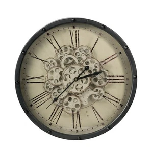 18" Black and Ivory Vintage Gear Industrial Wall Clock - Picture 1 of 11