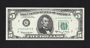 1963A $5 Chicago Federal Reserve Note FRN • 1968-G • GB Block UNCIRCULATED - Picture 1 of 2