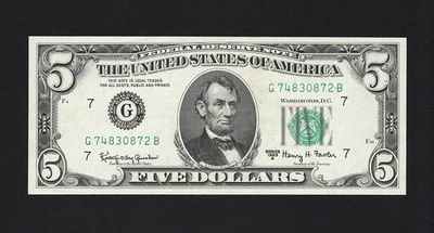 1963A $5 Chicago Federal Reserve Note FRN • 1968-G • GB Block UNCIRCULATED - Image 1 of 2