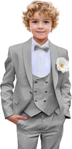 Boys 3 Pieces Slim Fit Suit Kids Tuxedo Suits for Boys Prom Wedding Party Formal - Picture 1 of 34