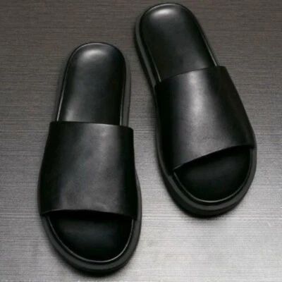 Moda Hombres Zapatillas de Cuero Real Informales Mules Sin Cordones Punta Abierta Sandalias Verano Foto 1 de 4