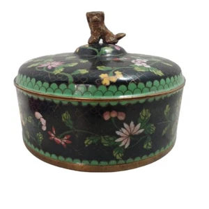Vintage or Antique Chinese Cloisonné Foo Dog Covered Divided Flowered Dish    - Picture 1 of 15