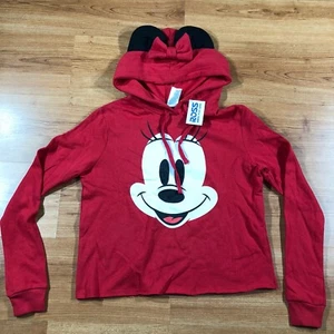 Disney Minnie Mouse Crop Hoodie Red Sweatshirt Jrs Size XSmall - Picture 1 of 3