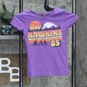 netflix Girl's Stranger Things Retro Hawkins Bikers T-Shirt Purple Berry S - Picture 1 of 4