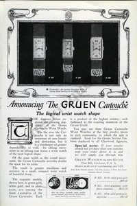 Reloj de pulsera Gruen Cartouche 1921 gran anuncio impreso antiguo más de 100 años (3231) - Imagen 1 de 1