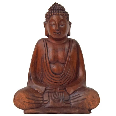 Om Buddha Amitabha 20 CM Statua Seduto Legno Scultura Loto Meditazione Feng-Shui - Immagine 1 di 4