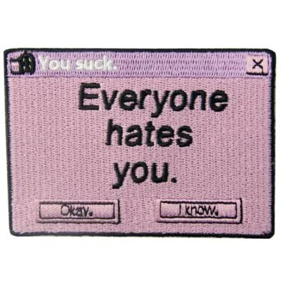 Embroidered Patches Iron Sew On transfers badges applique Rock Everyone hate you - Image 1 of 4