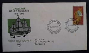 1970 Denmark Naval Museum Anniv FDC-ties 30 Ore stamp cd Copenhagen - Picture 1 of 2