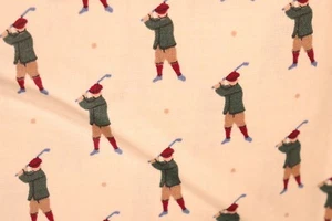 58"L x 44"W VIP Cranston Fabric Golf Theme Golfer Swinging at Ball on Cream - Picture 1 of 8