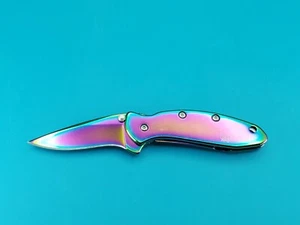 Kershaw Chive Assisted Open Plain Edge Blade Rainbow 1600VIB Pocket Knife! - Picture 1 of 11