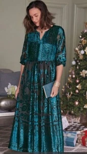 Soft Surroundings Dress 1X Velvet Burnout Emerald Green Romantic Art To Wear - Picture 1 of 20