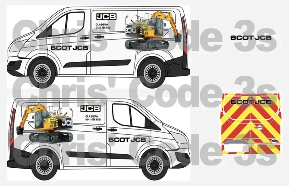 Code 3 Adhesive Vinyl Decals 1/43 1/50 Transit Custom - JCB Excavator - Image 1 of 1
