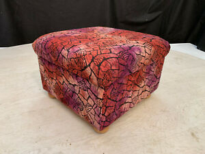 EB2365 Pine Ottoman with Pink Patterned fabric Upholstery Vintage Lounge Storage