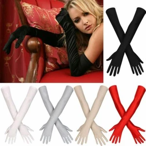 Elbow Opera Wrist Stretch Satin Finger Long Gloves Prom Costume Flapper Gloves - Picture 1 of 20