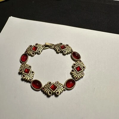 Brazalete tenis mujer tono dorado y pedrería rojo 7,5 (7 1/2) pulgadas Foto 1 de 4