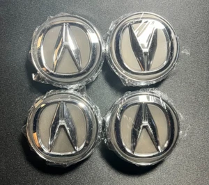 Set of 4 ACURA Floating Wheel Center Caps 69mm Chrome Silver Emblem Logo Hub - Picture 1 of 5
