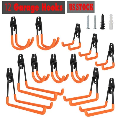 12 ganchos organizadores de herramientas de garaje para montaje en pared ajustables soportes de almacenamiento perchas para bicicletas Foto 1 de 4