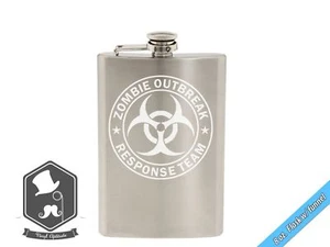 Zombie Outbreak Response Team 8 Ounce Etched Stainless Steel Hip Flask w/ Funnel - Picture 1 of 1