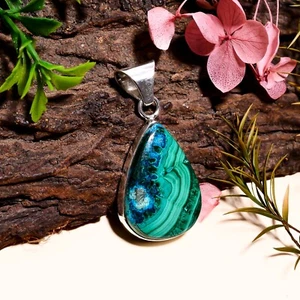 Malachite Shattuckite Multi Gemstone Solid 925 Sterling Silver A-37 - Picture 1 of 4