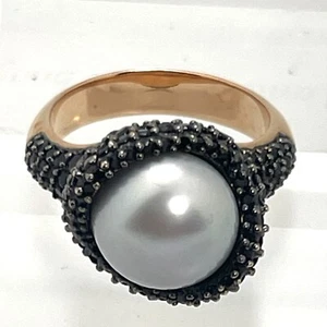 Anillo de imitación de perlas grises y bronce espinal negro Italia - Imagen 1 de 4