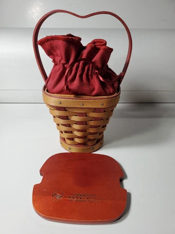 Longaberger ‘Heart’s Delight’ Basket, Lid, Liner, Protecter Sweetheart red small Cover