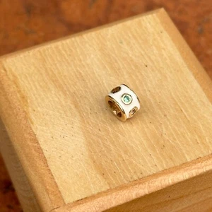 14KT Yellow Gold White Enamel Multi Color Sapphire Roundel Pendant Charm Slide - Picture 1 of 7