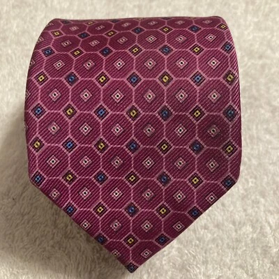 ROBERT TALBOTT MEJOR DE SU CLASE CORBATA GEOMÉTRICA ROSA PÚRPURA TODA SEDA COSIDA A MANO. Foto 1 de 4