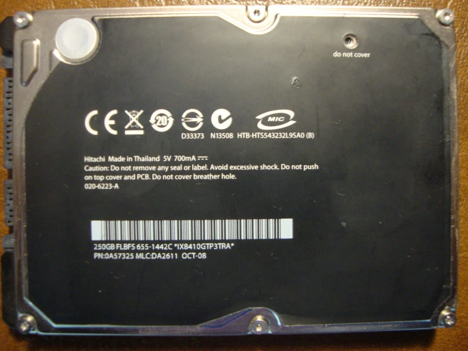 Hitachi HTS543232L9SA0 (B) PN:0A57325 MLC:DA2611 Apple#655-1442C 250gb Sata HDD - Image 1 of 1