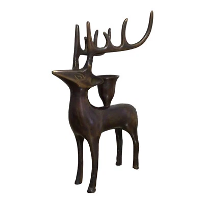 Vintage Deer Buck Heavy Metal Candlestick Tapered Holder Reindeer - Image 1 of 4
