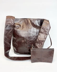 Hobo-Schulterhandtasche schokoladenblau braun Lackleder - Bild 1 von 12