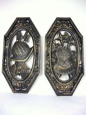 Vintage Homco Wandtafeln 2er Set Helm und Schild - Bild 1 von 4