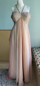 Sherri Hill Prom Dress Formal Sz 12 Jewel Bodice Ombré Pink Beige Empire Waist - Picture 1 of 17