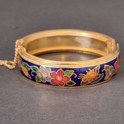 Brazalete Articulado Mariposa Esmalte Cloisonné Cadena Seguridad Fondo Azul Foto 1 de 4