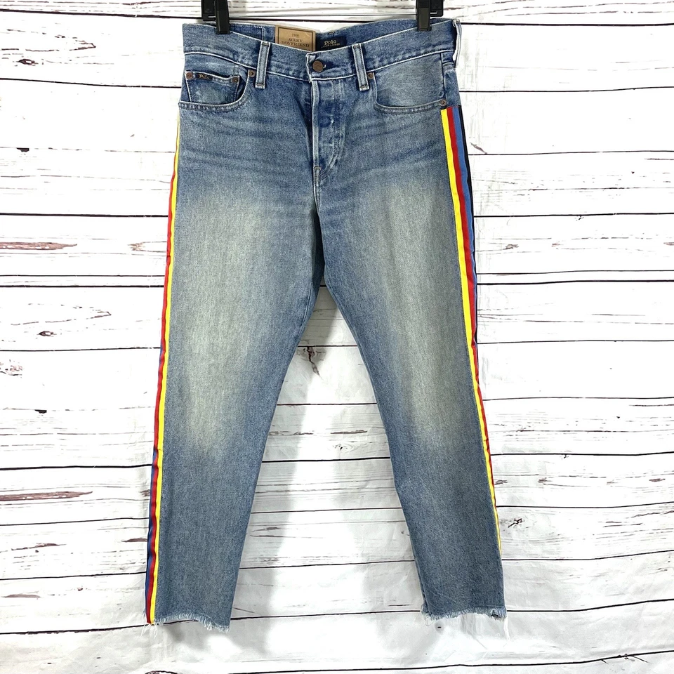 Polo Ralph Lauren Jeans Size 27 Avery BOYFRIEND Side Ribbon Stripe Cropped