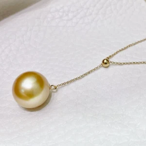 Beautiful AAA+10-11 mm South Sea Gold Pearl Pendant Necklace 18 inches 925S. - Picture 1 of 4