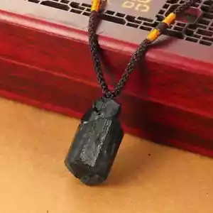 Raw Black Tourmaline Healing Pendant Lucky Reiki Amulet Man Woman Necklace Gift - Picture 1 of 8