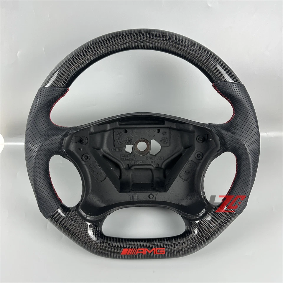 Volante de fibra de carbono para Mercedes-Benz C32 AMG 2002-2004 cuero negro Foto 1 de 4