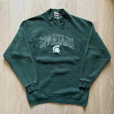 Sudadera De Colección Años 90 Michigan State Spartans Bordada Cuello Redondo Talla L Verde Foto 1 de 4