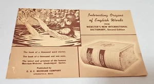 Vintage 1941 Booklet G&C Merriam Co. "Interesting Origins of English Words" - Picture 1 of 3