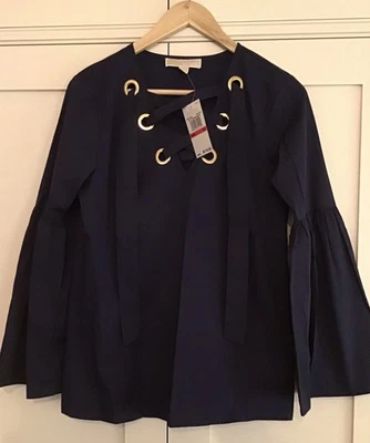 Top/túnica para mujer Michael Kors popelina ojales con cordones azul marino XS NUEVO CON ETIQUETAS Foto 1 de 4