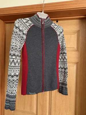 Suéter Eddie Bauer 100 % lana merino con cremallera para mujer talla S gris rojo Fair Isle Foto 1 de 4