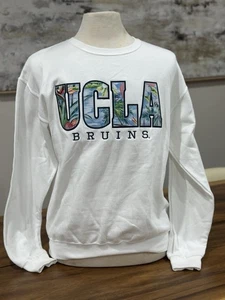 Sudadera UCLA Bruins Mediana Tropical Color Bloque Bordado Blanco Cuello Redondo - Imagen 1 de 9