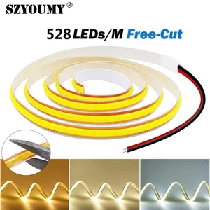 10m/roll COB LED Strip Light 12V Cut Free Flexible Tape 528 LEDs Linear Lighting - Picture 1 of 20